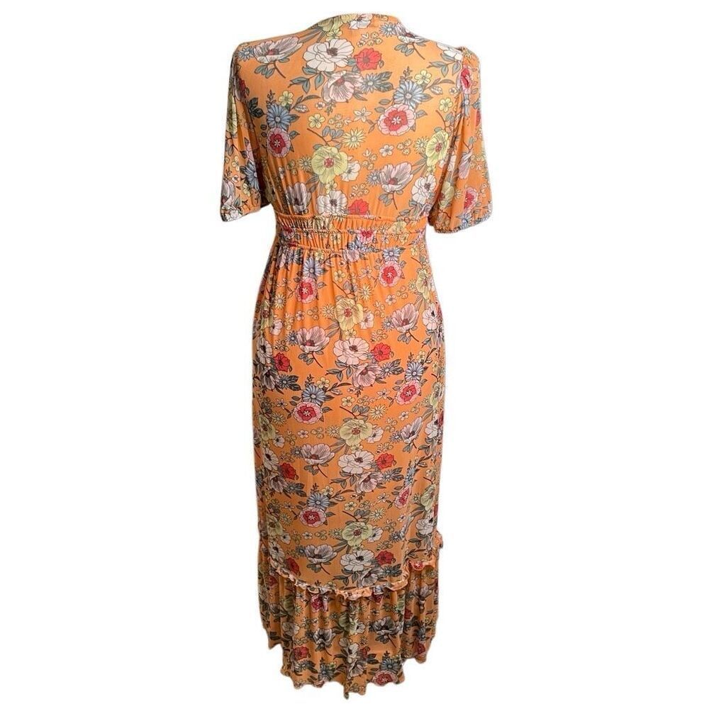 Festivalwear Dress Juniors Neon Retro Floral Maxi Dress L Prairiecore Micro Mesh - Picture 2 of 9
